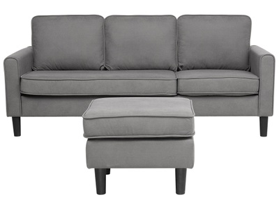 Beliani, Beliani Sofa mit mobiler Ottomane AVESTA hellgrau, Beliani - 3 Sitzer Sofa aus Polyester Industriell AVESTA, One Size, Rauch