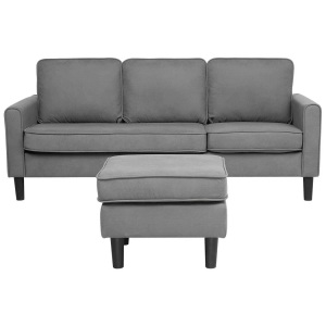 Beliani, Beliani Sofa mit mobiler Ottomane AVESTA hellgrau, Beliani - 3 Sitzer Sofa aus Polyester Industriell AVESTA, One Size, Rauch