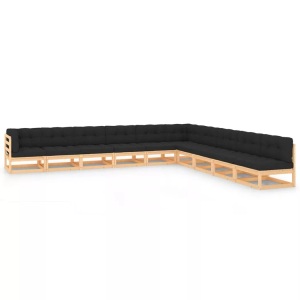 vidaXL, vidaXL 10-tlg. Garten-Lounge-Set mit Anthrazit Kissen Kiefernholz, vidaXL 10-tlg. Garten-Lounge-Set mit Kissen Massivholz Kiefer