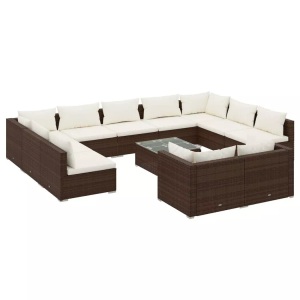 vidaXL, vidaXL 12-tlg. Garten-Lounge-Set mit Kissen Braun Poly Rattan, vidaXL 12-tlg. Garten-Lounge-Set mit Kissen Braun Poly Rattan