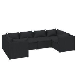 vidaXL, vidaXL 6-tlg. Garten-Lounge-Set mit Kissen Poly Rattan Schwarz