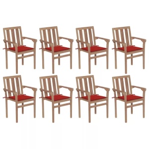 vidaXL, vidaXL Stapelbare Gartenstühle mit Kissen 8 Stk. Massivholz Teak, vidaXL Stapelbare Gartenstühle mit Kissen 8 Stk. Massivholz Teak