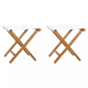 vidaXL, vidaXL Klappstühle 2 Stk. Teak Massivholz und Stoff Cremeweiß, vidaXL Klappstühle 2 Stk. Teak Massivholz und Stoff Cremeweiß