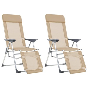 vidaXL, vidaXL Klappbare Liegestühle mit Fußteil 2 Stk. Creme Textilene, 