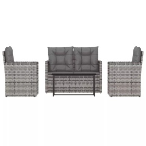 vidaXL, vidaXL 4-tlg. Garten-Lounge-Set mit Kissen Poly Rattan Grau