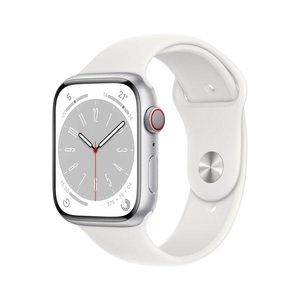 Apple, APPLE Watch Series 8 (GPS + Cellular) 45 mm - Smartwatch (Regular 140 - 220 mm, Fluorelastomer, Silver Aluminum/White), 
