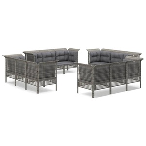 vidaXL, vidaXL 12-tlg. Garten-Lounge-Set mit Kissen Grau Poly Rattan