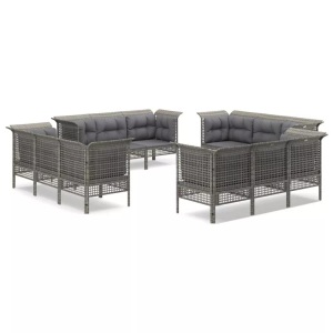 vidaXL, vidaXL 12-tlg. Garten-Lounge-Set mit Kissen Grau Poly Rattan