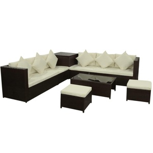 Diverse Hardware, 8-tlg. Garten-Lounge-Set mit Auflagen Poly Rattan Braun, 