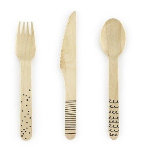PartyDeco, Holzbesteckteile Unisex Schwarz, Partydeco Einweg-Besteckset Holz 1 Stück Schwarz