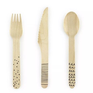 PartyDeco, Holzbesteckteile Unisex Schwarz, Partydeco Einweg-Besteckset Holz 1 Stück Schwarz