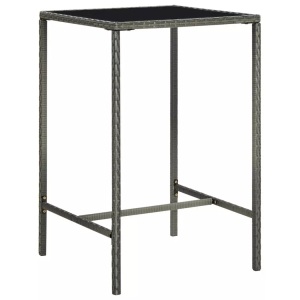 vidaXL, vidaXL Garten-Bartisch Grau 70x70x110 cm Poly Rattan und Glas, vidaXL Garten-Bartisch Grau 70x70x110 cm Poly Rattan und Glas