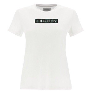 Freddy, Weisses T-shirt Aus Viskose-jersey Mit Camouflage-hintergrundaufdruck Damen Weiss L, 