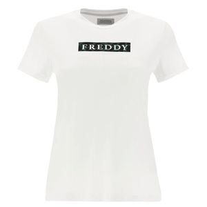 Freddy, Weisses T-shirt Aus Viskose-jersey Mit Camouflage-hintergrundaufdruck Damen Weiss L, 