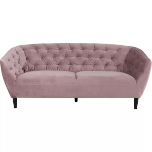 Actona, Actona - 3-Sitzer Sofa Ria - Rosa und Schwarz, Ambia Home Chesterfield-sofa in samt rosa , Ria , Textil , Kautschukholz , massiv , 191x78x84 cm , lackiert,Samt,Echtholz , 001749019301