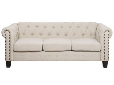 Beliani, Beliani 3-Sitzer Sofa Polsterbezug beige gerade Beine CHESTERFIELD, Beliani - 3 Sitzer Sofa aus Stoff CHESTERFIELD, One Size, Perle