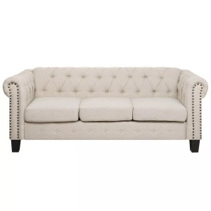 Beliani, Beliani 3-Sitzer Sofa Polsterbezug beige gerade Beine CHESTERFIELD, Beliani - 3 Sitzer Sofa aus Stoff CHESTERFIELD, One Size, Perle