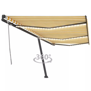 vidaXL, vidaXL Gelenkarmmarkise Einziehbar mit LED 600x350 cm Gelb und Weiß, vidaXL Markise Manuell Einziehbar mit LED 600x350 cm Gelb und Weiß