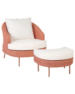 Beliani, Stuhl mit Fusshocker aus PE Rattan Boho ARCILLE Stuhl mit Fusshocker aus PE Rattan Boho ARCILLE, Beliani - Gartensessel mit Ottomane aus PE Rattan Boho ARCILLE, One Size, Dusty Rose