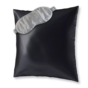 undefined, Ailoria - Kopfkissenbezug (80 x 80 cm) und Schlafmaske aus Seide - Schwarz & Grau, AILORIA - BEAUTY SLEEP SET L Kopfkissenbezug (80x80) und Schlafmaske aus Seide, L, Schwarz