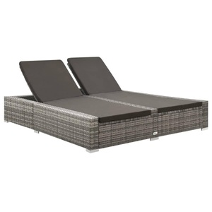 vidaXL, vidaXL Doppel-Sonnenliege Poly Rattan Grau