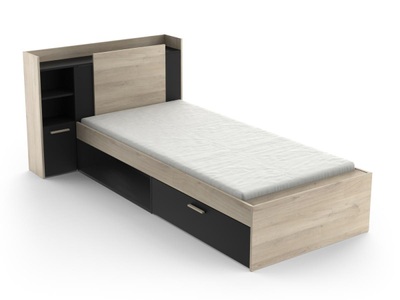 Kombi-Bett mit Stauraum - 90 x 190200 cm - Schwarz & Holzfarben - MARTELO Kombi-Bett mit Stauraum - 90 x 190200 cm - Schwarz & Holzfarben - MARTELO