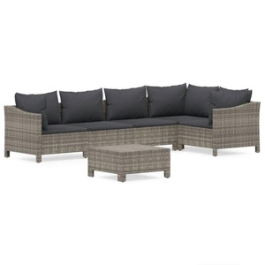vidaXL, vidaXL 6-tlg. Garten-Lounge-Set mit Kissen Grau Poly Rattan