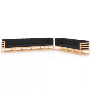 vidaXL, vidaXL 9-tlg. Garten-Lounge-Set mit Anthrazit Kissen Kiefernholz, vidaXL 9-tlg. Garten-Lounge-Set mit Kissen Massivholz Kiefer