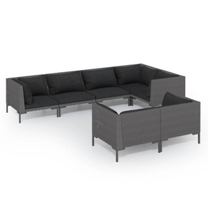 vidaXL, vidaXL 7-tlg. Garten-Lounge-Set mit Kissen Poly Rattan Dunkelgrau
