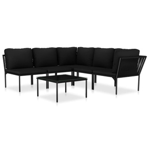 Diverse Hardware, 6-tlg. Garten-Lounge-Set mit Auflagen Schwarz PVC