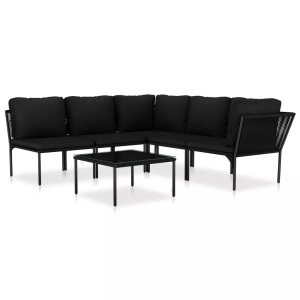 Diverse Hardware, 6-tlg. Garten-Lounge-Set mit Auflagen Schwarz PVC