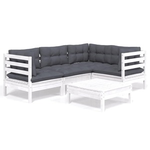 vidaXL, vidaXL 5-tlg. Garten-Lounge-Set mit Kissen Weiß Kiefernholz