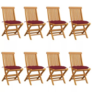 vidaXL, vidaXL Gartenstühle mit Weinroten Kissen 8 Stk. Massivholz Teak, vidaXL Gartenstühle mit Weinroten Kissen 8 Stk. Massivholz Teak