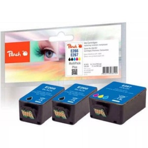 Peach, Peach Spar Pack Plus Tintenpatronen kompatibel zu Epson No. 266/267, Peach E266 3 Druckerpatronen (2*bk, col) ersetzt Epson No. 266*2, No. 277, C13T26614010*2, C13T26704010 für z.B. Epson WorkForce WF -100 W