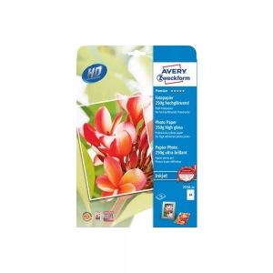 Avery Zweckform, Avery-Zweckform Premium Photo Paper Inkjet 2556-20 Fotopapier DIN A4 250 g/m² 20 Blatt Hochglänzend, Avery Zweckform Superior InkJet Photo Paper, A4, 250g, 2556-20, (20 Blatt)