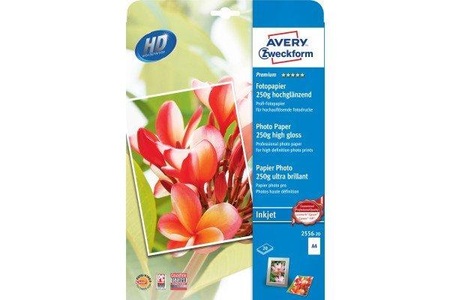 Avery Zweckform, Avery-Zweckform Premium Photo Paper Inkjet 2556-20 Fotopapier DIN A4 250 g/m² 20 Blatt Hochglänzend, Avery Zweckform Superior InkJet Photo Paper, A4, 250g, 2556-20, (20 Blatt)