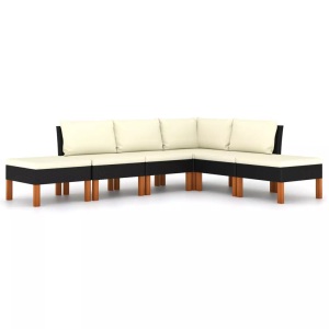 vidaXL, vidaXL 6-tlg. Garten-Lounge-Set mit Kissen Poly Rattan Schwarz