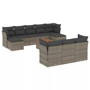 vidaXL, vidaXL 11-tlg. Garten-Sofagarnitur mit Kissen Grau Poly Rattan, vidaXL 11-tlg. Garten-Sofagarnitur mit Kissen Grau Poly Rattan