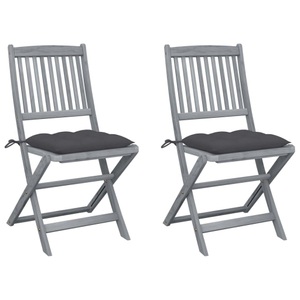 vidaXL, vidaXL Klappbare Gartenstühle 2 Stk. mit Kissen Massivholz Akazie, vidaXL Klappbare Gartenstühle 2 Stk. mit Kissen Massivholz Akazie