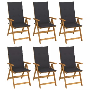 vidaXL, vidaXL Klappbare Gartenstühle 6 Stk. mit Auflagen Massivholz Akazie, vidaXL Klappbare Gartenstühle 6 Stk. mit Auflagen Massivholz Akazie