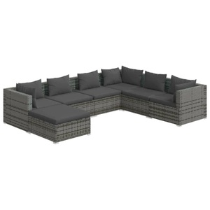 vidaXL, vidaXL 7-tlg. Garten-Lounge-Set mit Kissen Poly Rattan Grau, 