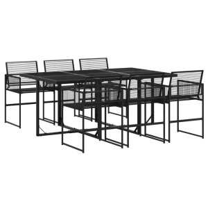 vidaXL, vidaXL 7-tlg. Garten-Essgruppe Schwarz Poly Rattan