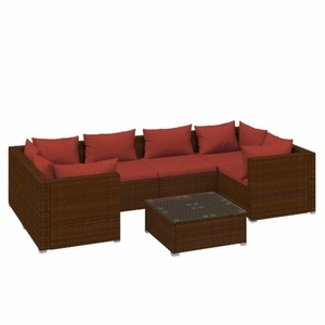 vidaXL, vidaXL 7-tlg. Garten-Lounge-Set mit Kissen Poly Rattan Braun, 