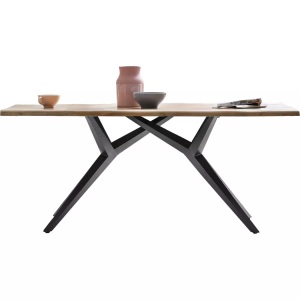 mutoni design, Tisch 200x100 cm - Akazie natur - Metall antikschwarz - mit Baumkante, Massivholztisch 200x100 - Akazie natur - Metall antikschwarz - mit Baumkante