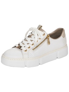 Rieker, Sneaker N5932 Damen Weiss 39, Rieker Plateausneaker, mit goldfarbenen Details, Freizeitschuh, Halbschuh, Schnürschuh