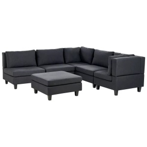Beliani, Beliani - Ecksofa mit Ottomane aus Polyester Modern UNSTAD, One Size, Schwarz