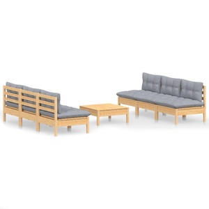 vidaXL, vidaXL 7-tlg. Garten-Lounge-Set mit Grauen Kissen Kiefernholz