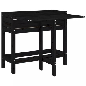 vidaXL, vidaXL Pflanzkasten mit Klappbarer Tischplatte Schwarz Massivholz, vidaXL Pflanzkasten mit Klappbarer Tischplatte Schwarz Massivholz