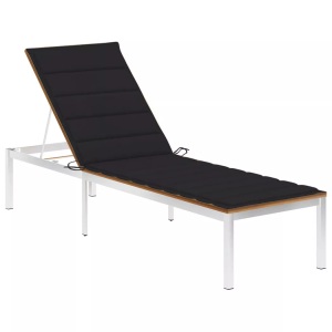 vidaXL, vidaXL Sonnenliege mit Auflage Akazie Massivholz und Edelstahl, vidaXL Sonnenliege mit Auflage Akazie Massivholz und Edelstahl