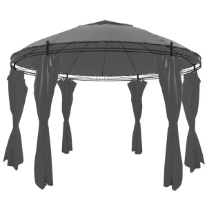 vidaXL, vidaXL Gartenpavillion mit Vorhängen Rund 3,5x2,7 m Anthrazit